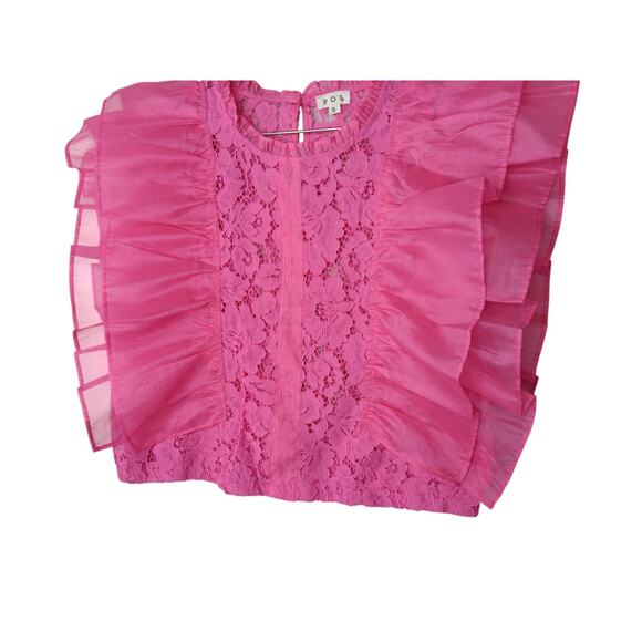 New without Tags POL Pink Lace Ruffle Flutter Sleeve Blouse Top Size Small - Picture 4 of 16